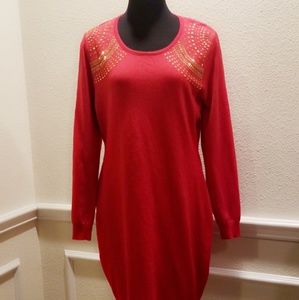 Red Sweater Dress w Gold Detailing